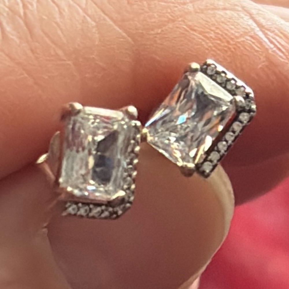 Pandora Rectangular Sparkling Halo Stud Earrings - image 4